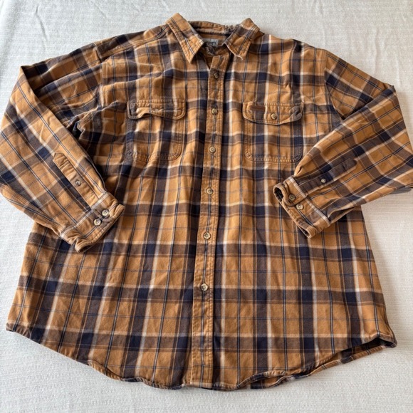 Carhartt Other - Carhartt Mens 2XL Plaid Flannel Button Down Shirt Brown Blue Cotton S145BRN